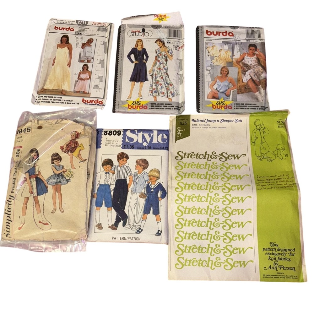 Lot of Vintage Sewing Patterns • Burda + Stretch & Sew + Style + Simplicity OOP‎